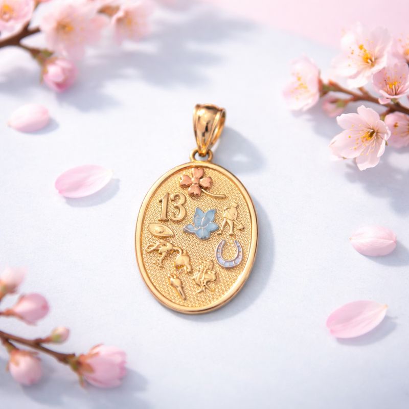 DIJE DE LA SUERTE 3 COLORES, 3.4 CM LARGO TOTAL CON ASA, ORO 14K