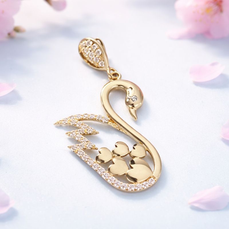 DIJE CISNE CON CORAZONES Y MINI CZ, ORO 14K