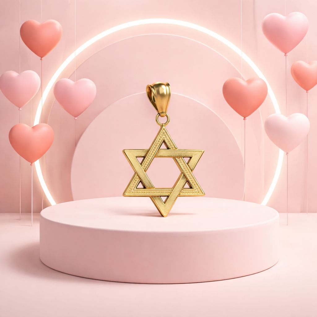 DIJE ESTRELLA DE DAVID 3 CM LARGO TOTAL, ORO 14K