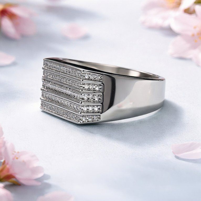 ANILLO A RAYAS CON MINI CZ, VARIAS MEDIDAS, PLATA .925 ITALIANA