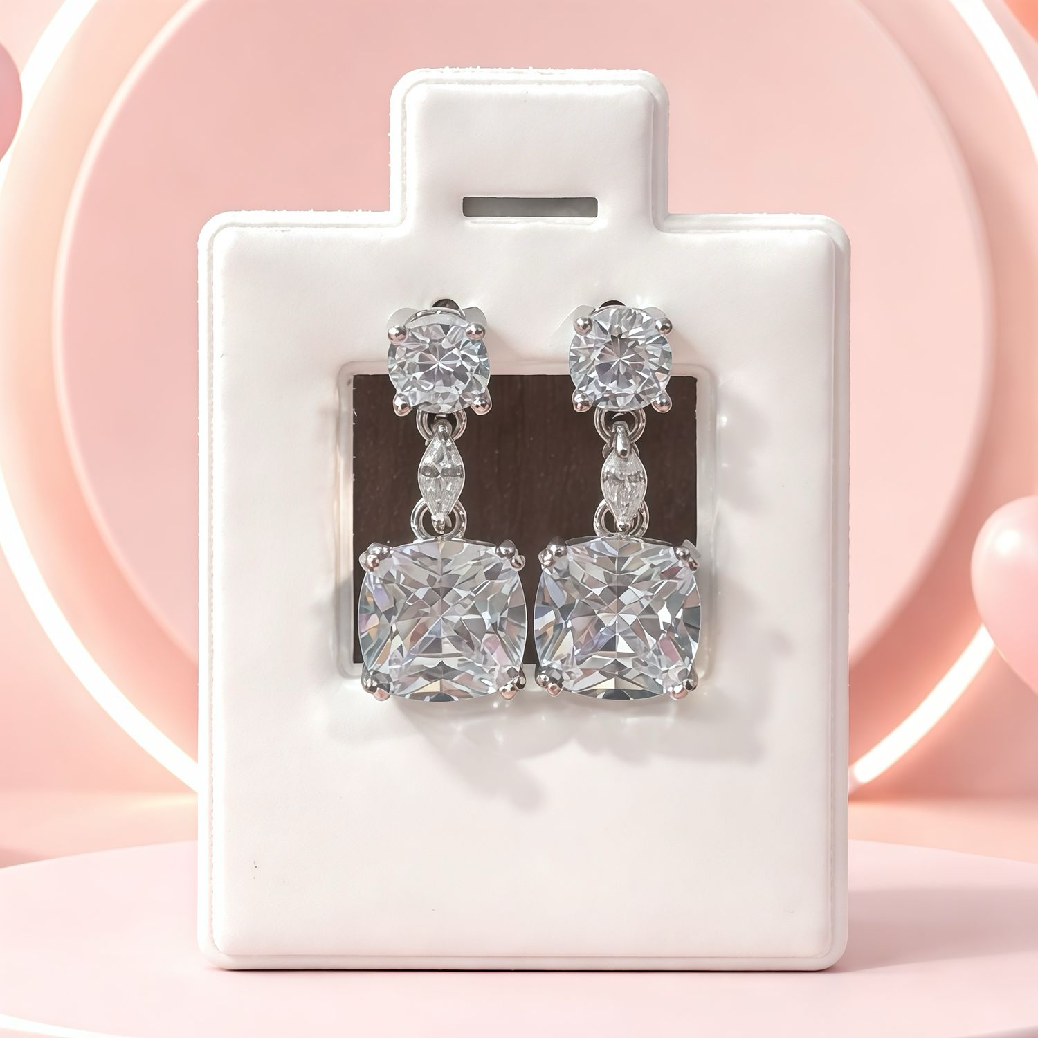 ARETE COLGANTE CON CZ A CUADRO, 1.8 CM, PLATA .925