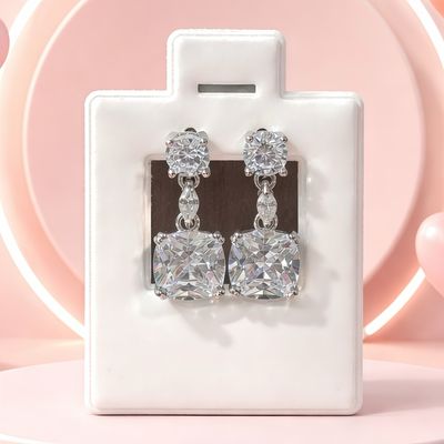 ARETE COLGANTE CON CZ A CUADRO, 1.8 CM, PLATA .925