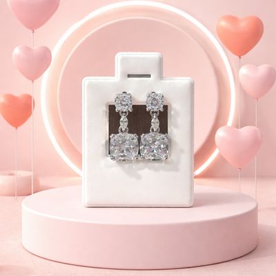 ARETE COLGANTE CON CZ A CUADRO, 1.8 CM, PLATA .925