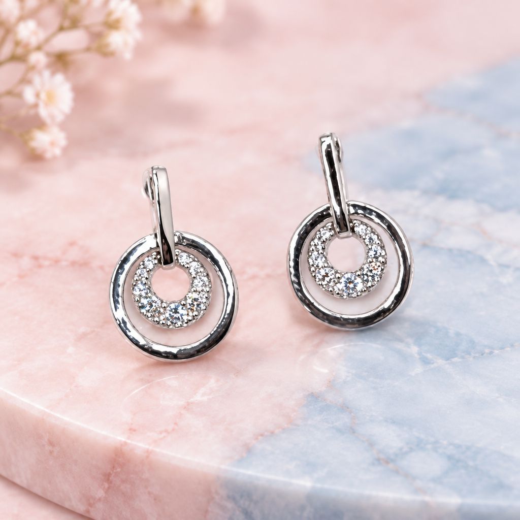 ARETE CIRCULOS COLGANTES, BROCHE MARIPOSA, PLATA .925
