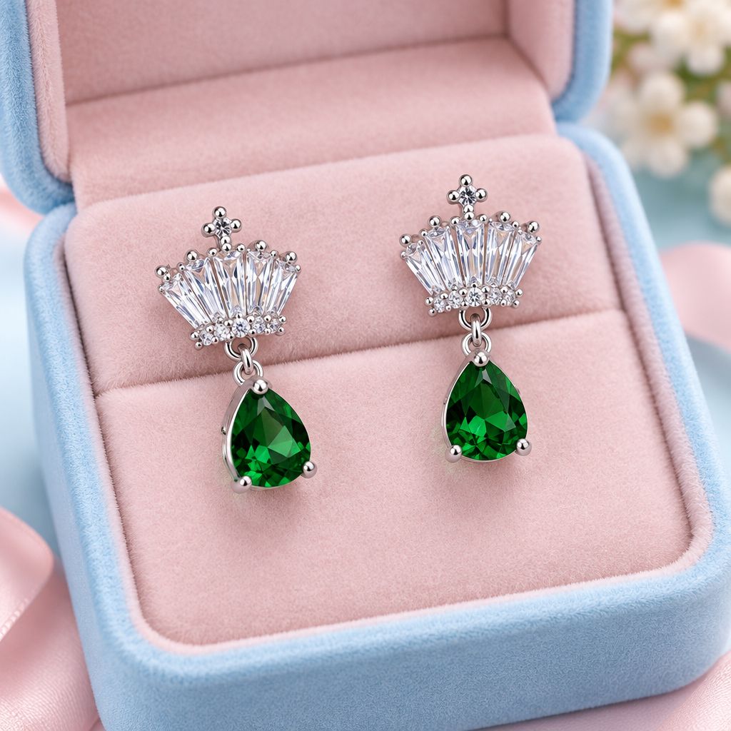 ARETE  LARGO BROCHE MARIPOSA CZ VERDE, PLATA .925