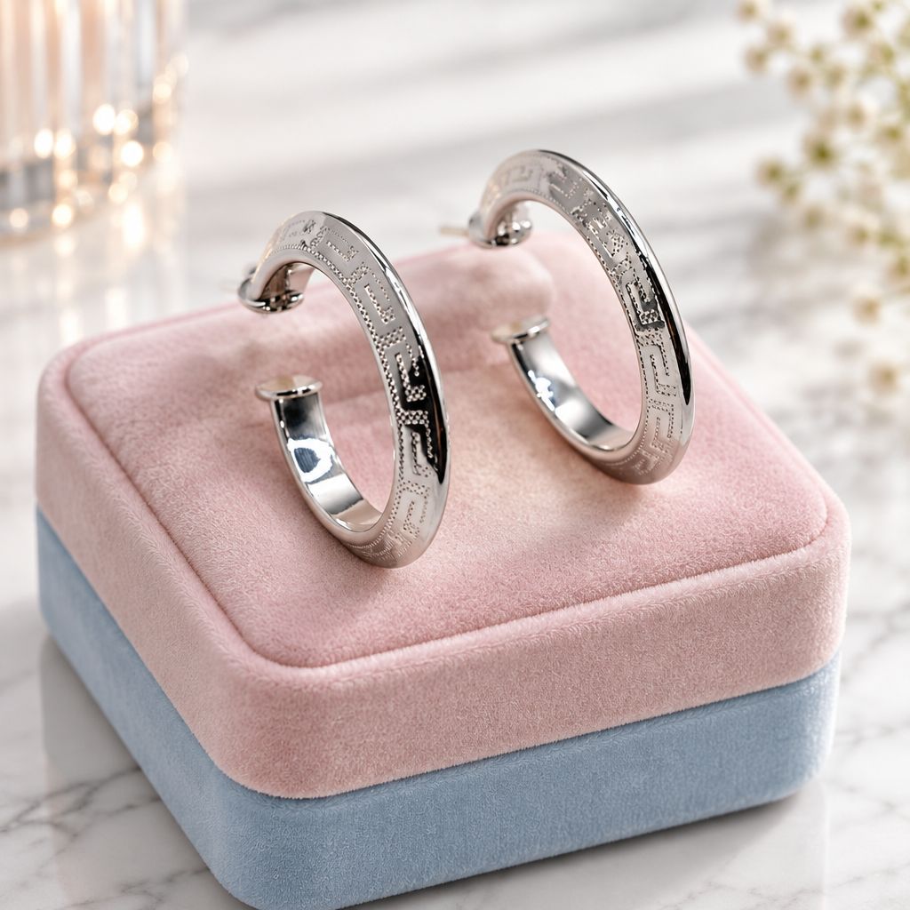 ARRACADA FANCY CON GRECAS 3 CM, PLATA .925