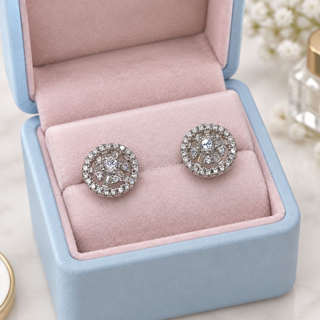 ARETE CON CZ BLANCA, BROCHE MARIPOSA, PLATA .925