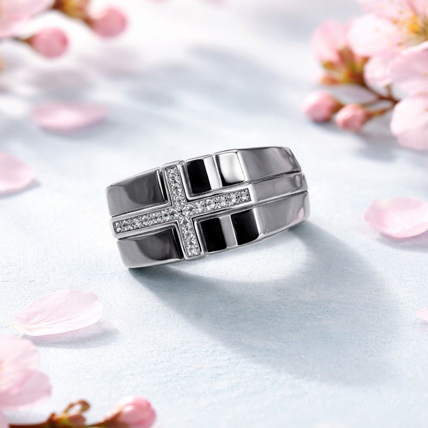 ANILLO CABALLERO CRUZ CON CZ, VARIAS MEDIDAS, PLATA .925