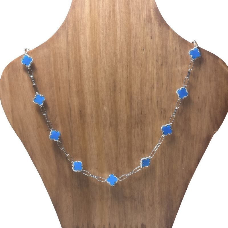 GARGANTILLA 17" HASTA 18", TREBOL AZUL, PLATA .925