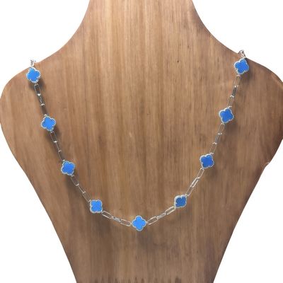 GARGANTILLA 17" HASTA 18", TREBOL AZUL, PLATA .925