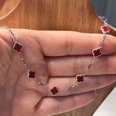 GARGANTILLA 17" HASTA 18", TRBOL ROJO, PLATA .925