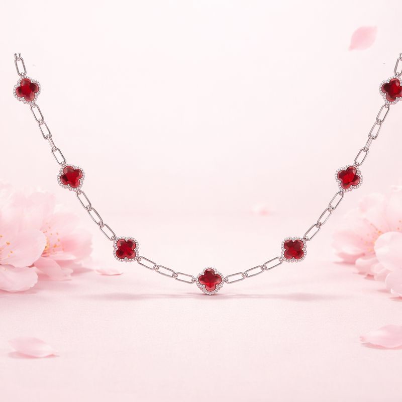 GARGANTILLA 17" HASTA 18", TRBOL ROJO, PLATA .925