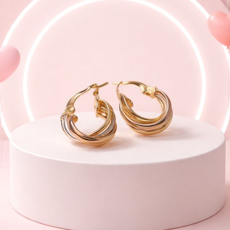 ARETE  3 COLORES 1.5 CM, ORO 14K