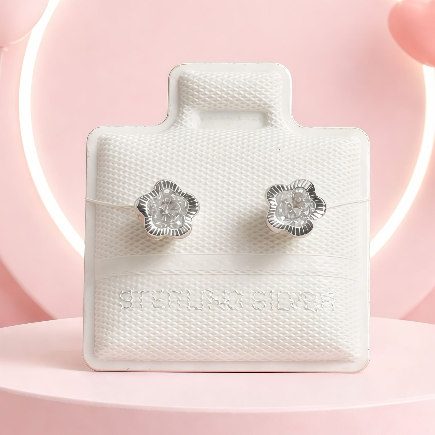 Broquel Florecita Bisel Diamantada Blanca, 5MM Plata 925. MX