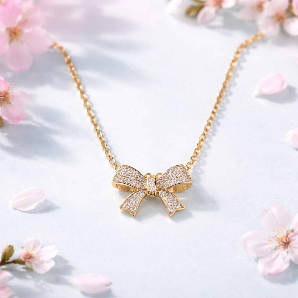 GARGANTILLA 18" AJUSTABLE  MOÑO CON CZ, ORO 14K