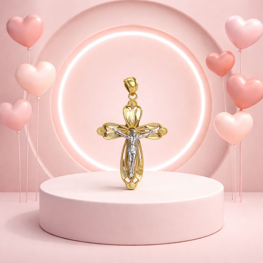 CRUZ CON CRISTO 2 COLORES 3 CM, ORO 14K