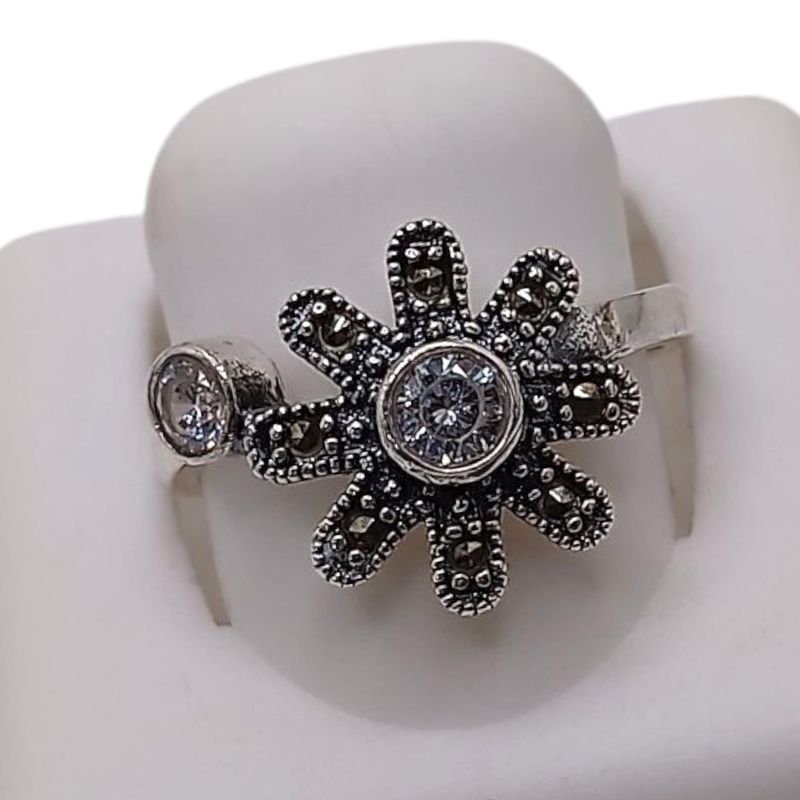 ANILLO MARQUESITA FLOR CZ BCA,   AJUSTABLE  PLATA .925