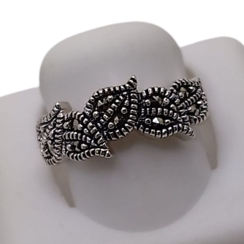 ANILLO MARQUESITA HOJAS, AJUSTABLE PLATA .925