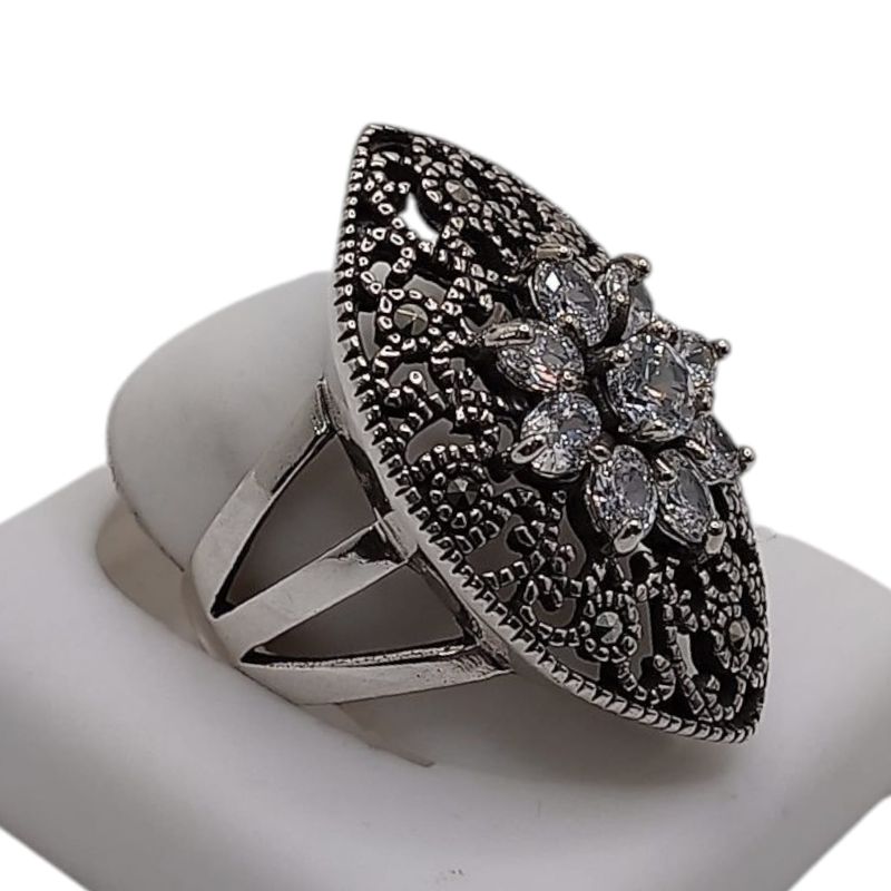 ANILLO MARQUESITA CZ  BCA # 7.5 PLATA .925