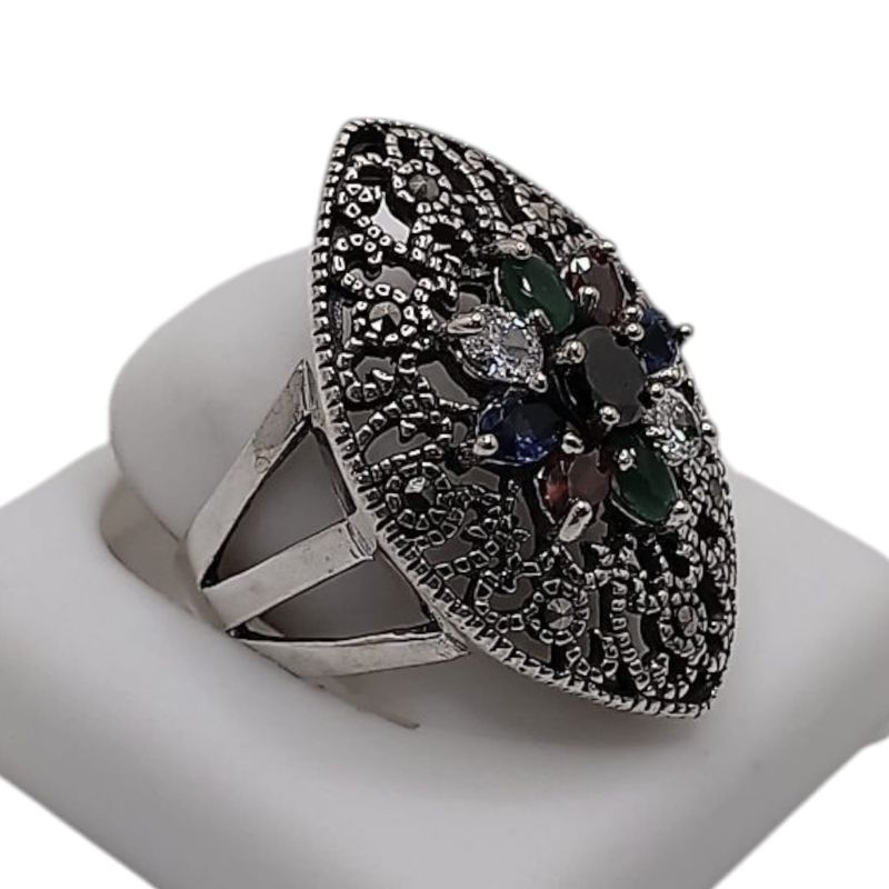 ANILLO MARQUESITA CZ MULTICOLOR # 7, PLATA .925