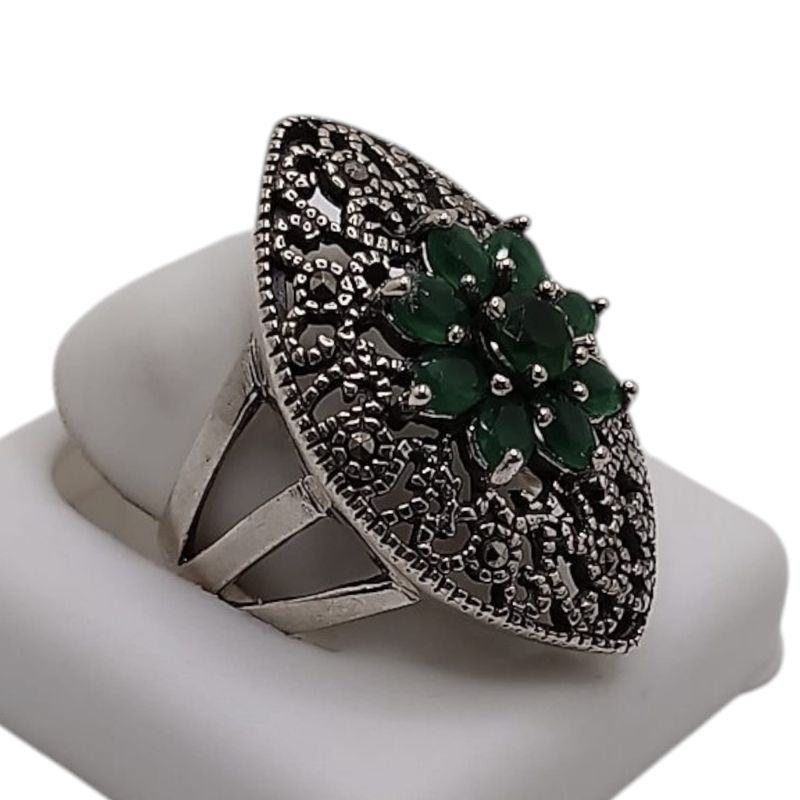 ANILLO MARQUESITA CON CZ VERDE # 6, PLATA .925
