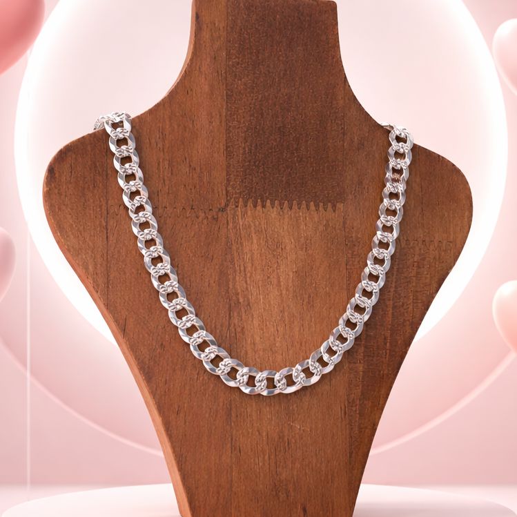 CADENA CUBANA DIAMANTADA ancho 11mm largo 26" PLATA .925