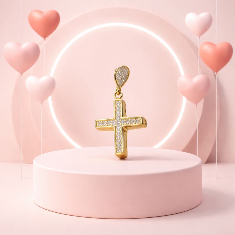 DIJE CRUZ CON CZ 3.2 CM, ORO 14K