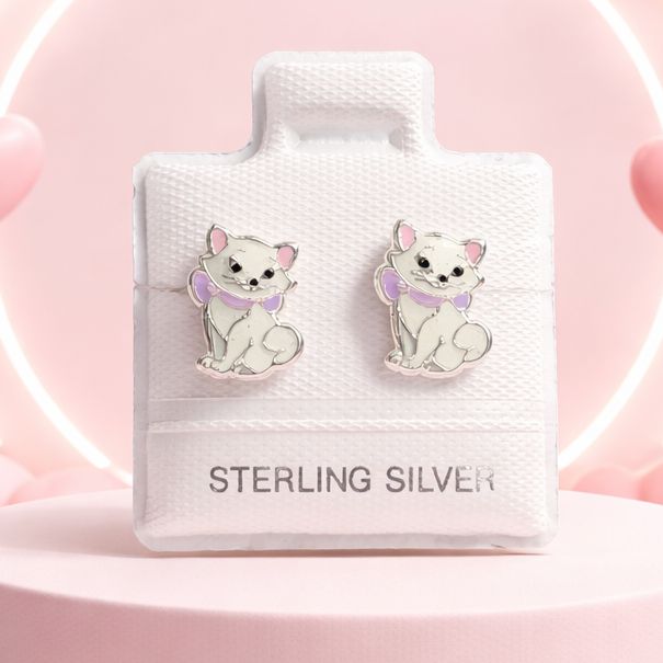 BROQUEL GATITA ESMALTADA, BROCHE BOLITA, PLATA .925