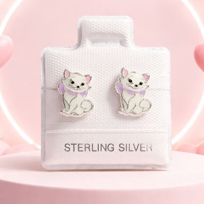 BROQUEL GATITA ESMALTADA, BROCHE BOLITA, PLATA .925