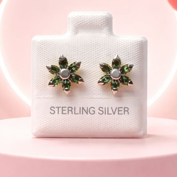 BROQUEL FLOR CZ OLIVO, BROCHE BOLITA