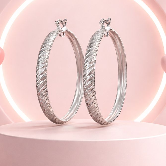 ARRACADA SUPER DIAMANTADA  6 MM 6 CM, PLATA .925