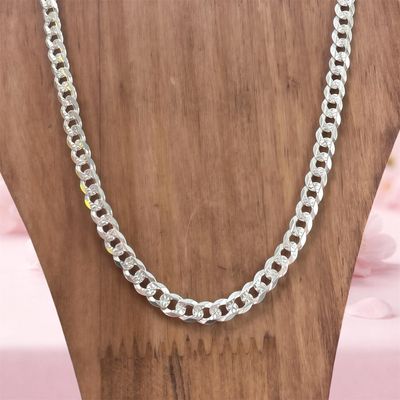 Cadena Cubana corte diamante 18" de largo 6mm de ancho Plata 925 Mexicana