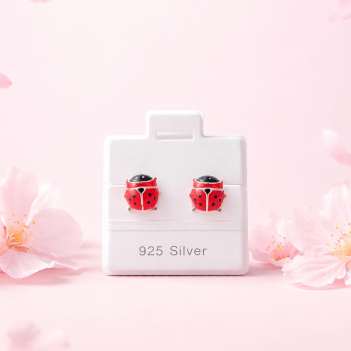 BROQUEL CATARINA ROJA, BROCHE BOLITA, PLATA .925