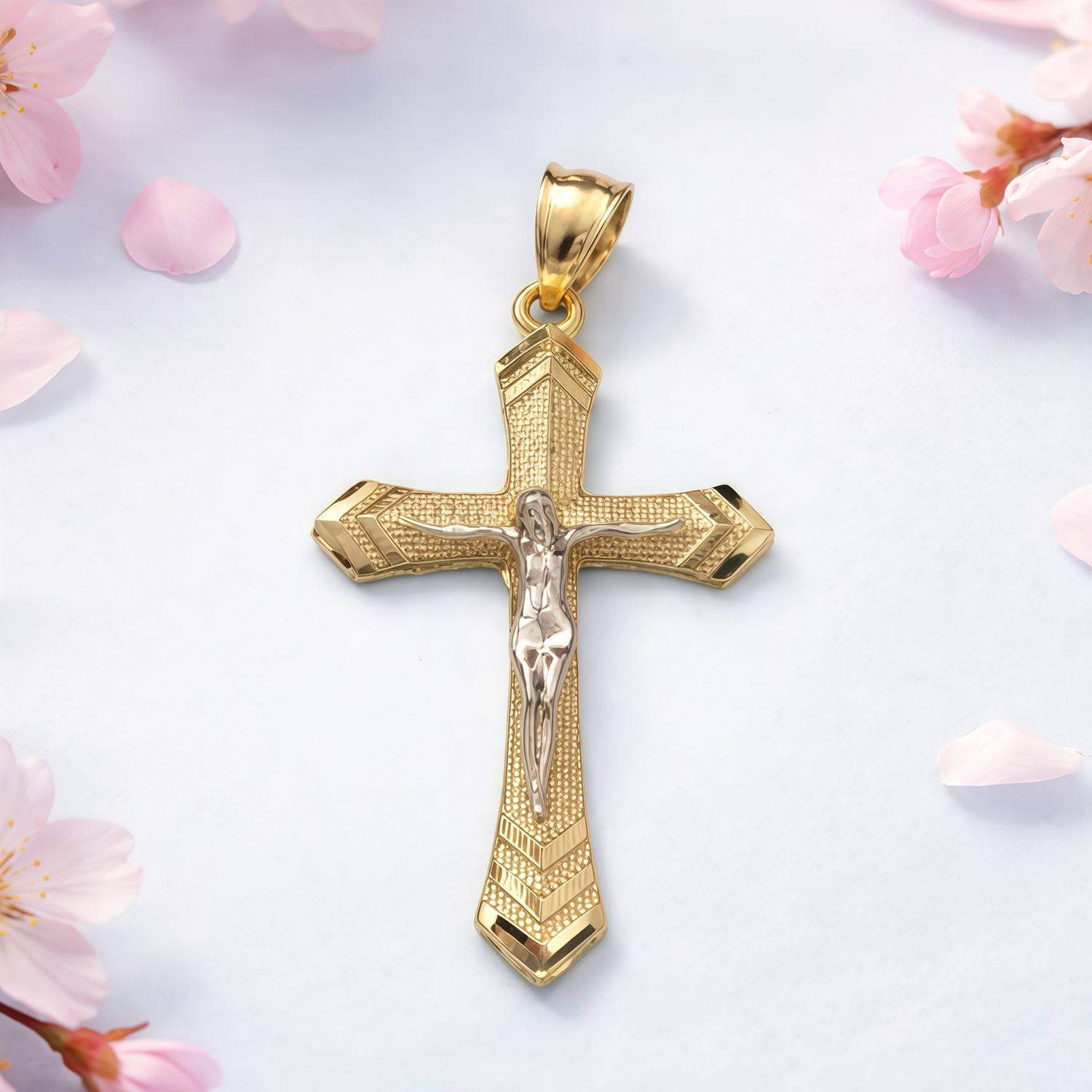 DIJE CRUCIFIJO FANCY 2 COLORES  3 CM, ORO 10K