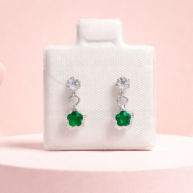 BROQUEL COLGANTE FLOR CZ VERDE, BROCHE BOLITA, PLATA .925