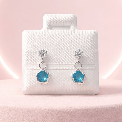 BROQUEL COLGANTE FLOR CZ AZUL, BROCHE BOLITA, PLATA .925