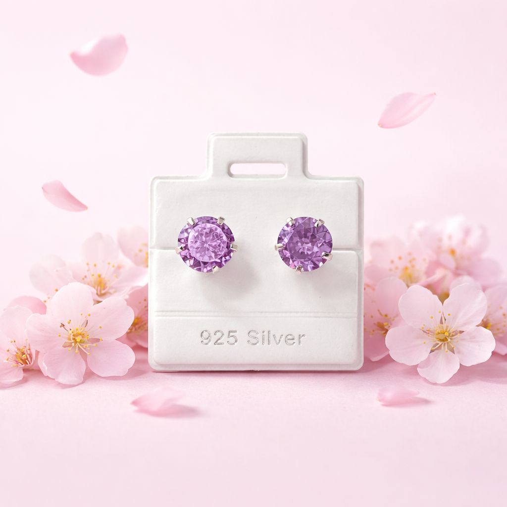 Broquel Cubico Redondo 7MM Morado Plata 925