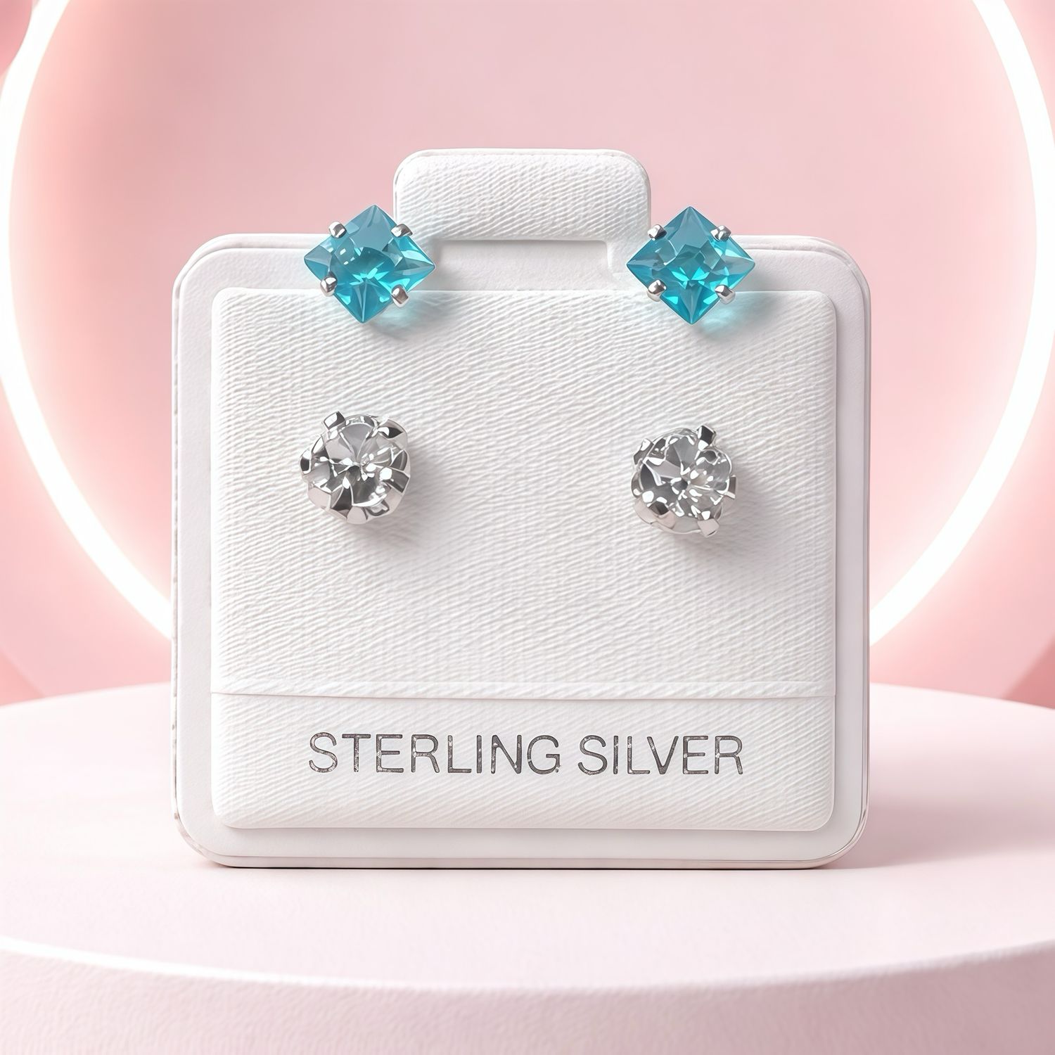 BROQUEL CURVO ROMBO AZUL Y BLANCO, PLATA .925