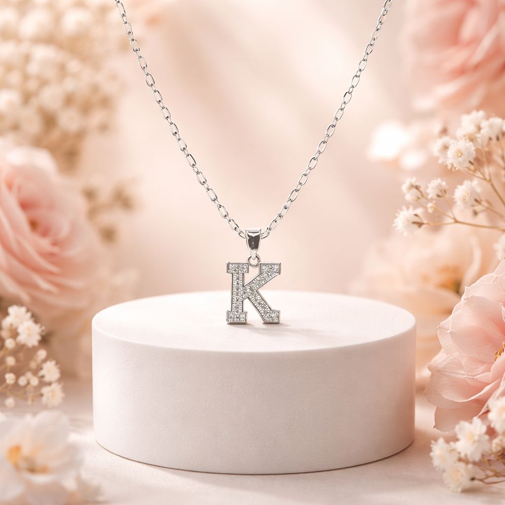 COLLAR  FANCY 22"  CON LETRA K 1.5 CM, PLATA .925