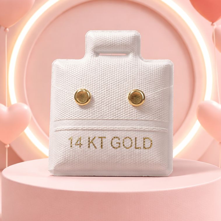 SMALL BUTTON EARRING IDEAL FOR NEWBORNS, BABIES, 14K GOLD BALL CLASP