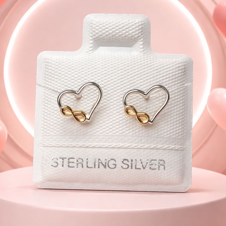 BROQUEL CORAZON INFINITO 2 COLORES , BROCHE BOLITA, PLATA .925