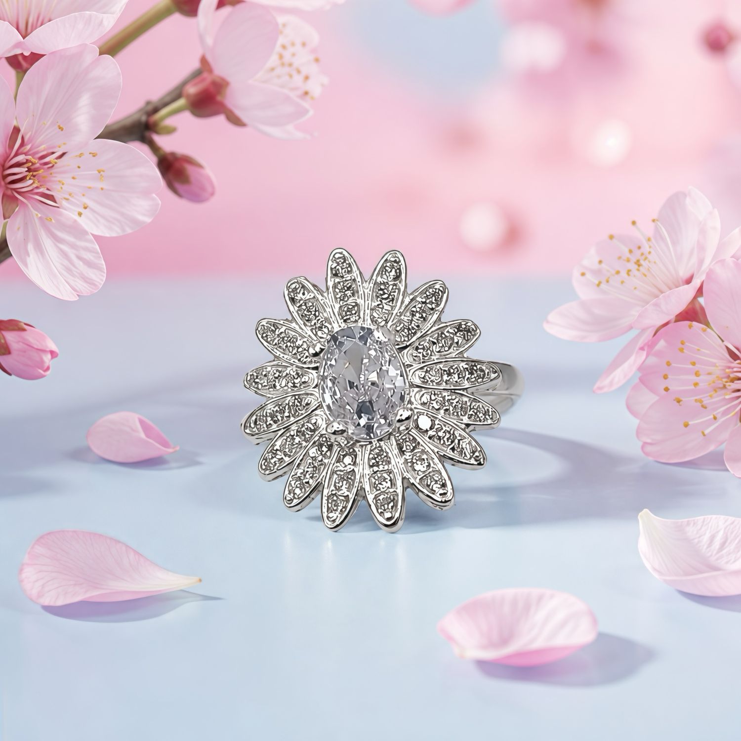 ANILLO FLOR CZ BCA, VARIAS MEDIDAS, PLATA .925