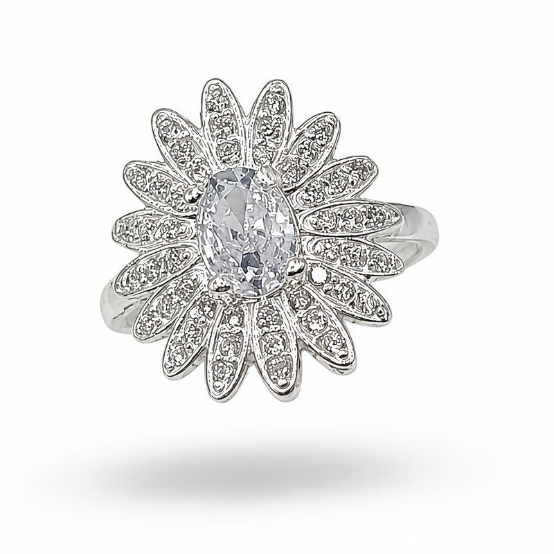 ANILLO FLOR CZ BCA, VARIAS MEDIDAS, PLATA .925