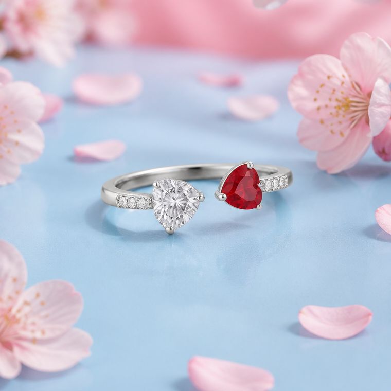 ANILLO CORAZONES AJUSTABLE, VARIAS MEDIDAS, PLATA .925