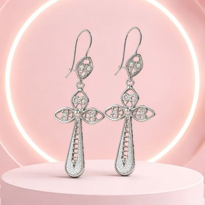 ARETE FILIGRANA  CRUZ 5.6 CM, PLATA .925