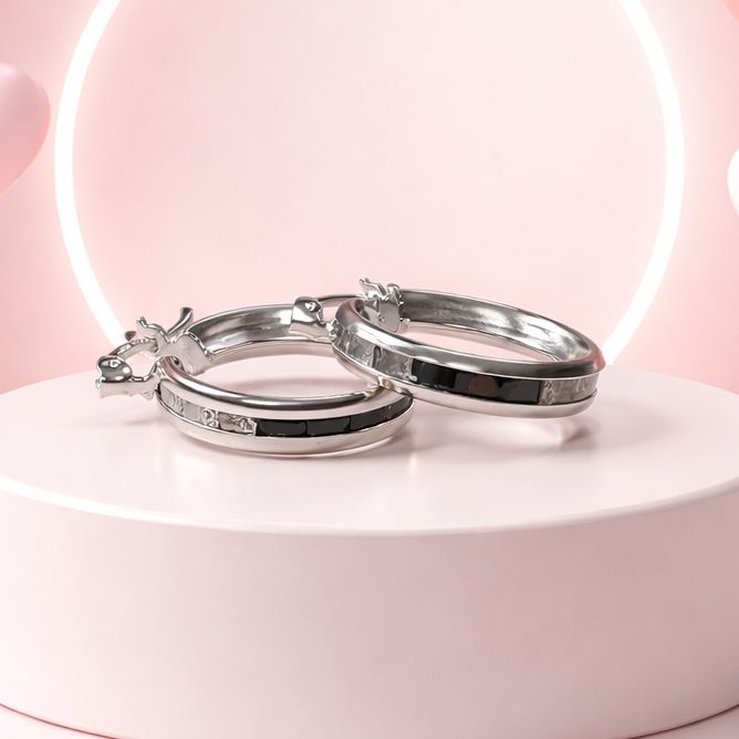 ARRACADA CANAL 2 CM CZ BCA Y NEGRA , PLATA .925