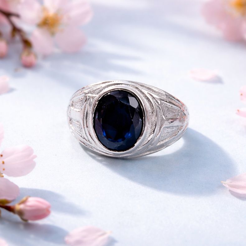 ANILLO CABALLERO CZ NAVY, VARIAS MEDIDAS, PLATA .925