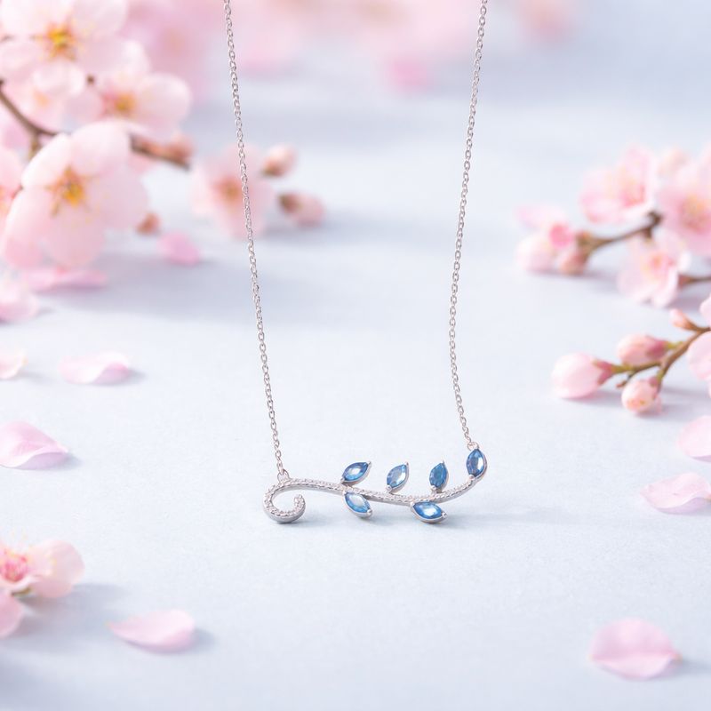Gargantilla Premium Hojas azules con Rodio Plat 925 Italiana