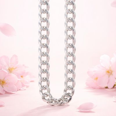 Cadena Cubana Diamantada 6MM de ancho 24" de largo, Plata 925 Italiana