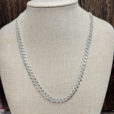 Cadena Cubana Diamantada 6MM de ancho 24" de largo, Plata 925 Italiana
